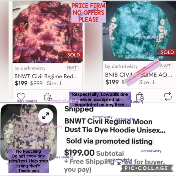 BNWT CIVIL REGIME BLACK ROSE HOODIE LAVENDER DREAM WASH LRG MENS HOODIE UNISEX - Picture 12 of 15